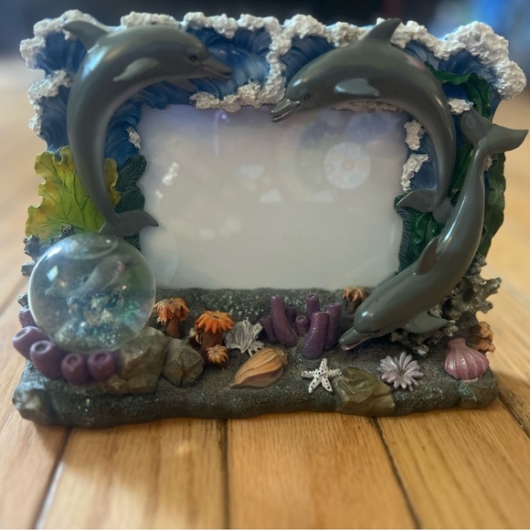 vintage dolphin picture 3D frame Water globe Ceramic Starfish Ocean Seashell - Picture 2 of 8